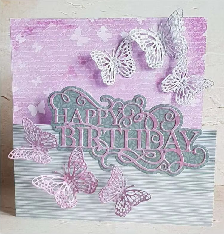 Silberne Metall-Stanzschablone für Scrapbooking und Handwerk mit Motiv für Geburtstag und Weihnachten - Bild 3