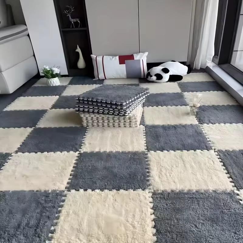 DHDH Plüsch-Patchwork-Teppich aus EVA in Schwarz, rutschfeste und waschbare Baby-Spielmatte für Kinderzimmer, Wohnzimmer oder Schlafzimmer - Bild 1