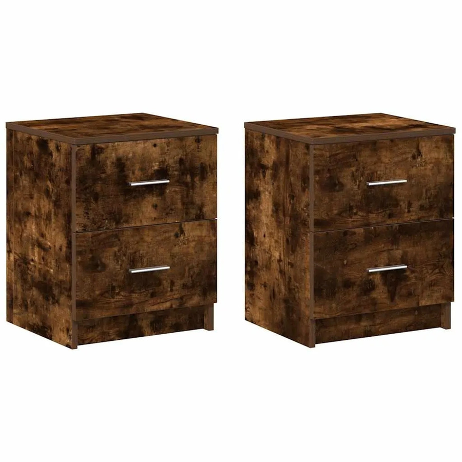 vidaXL Nachttische Set aus 2 Stück in Räuchereiche mit 2 Schubladen, B/T/H: 40 x 36 x 50 cm - Bild 2