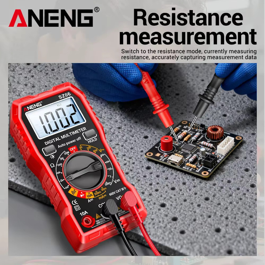 ANENG SZ06 Digitales Multimeter mit 2000 Messungen für 600V AC/DC Spannung, 10A DC Strommessung, Widerstand und Diodentest in Rot und Schwarz - Bild 4