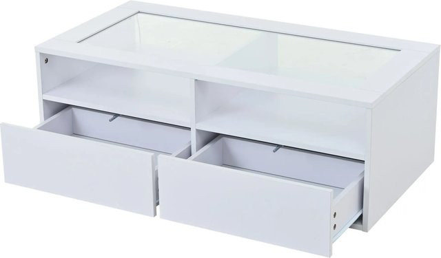 okwish Couchtisch mit LED Glas Schubladen in Hochglanz Weiß, B/T/H: 100 x 50 x 35 cm - Bild 1