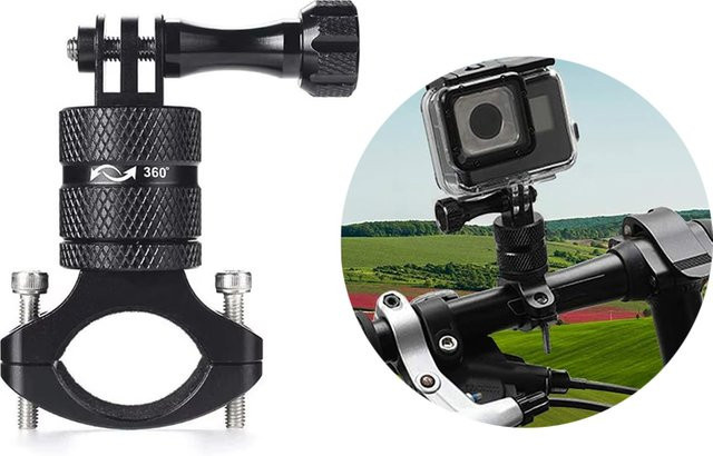 DIXSG 360 Grad drehbare Aluminium-Fahrradlenkerhalterung in Schwarz für GoPro Hero 13 12 11 10 Insta360 DJI Osmo Action Kameras - Bild 1