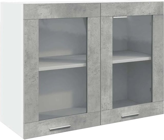 vidaXL Hängeglasschrank Lyon in Betongrau mit Glastüren und Regalböden, B/T/H: 80 x 31 x 60 cm - Bild 1