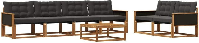 vidaXL Outdoor-Sofagarnitur aus Akazienholz mit Textilene und Kissen, 7-teiliges Set, Schwarz/Natur - Bild 1