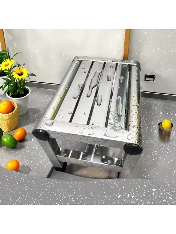 LIUSHADUOLA Quadratischer Hocker aus Edelstahl in Silber, moderner Metallsitz für Terrasse und Outdoor, B/T/H: 31,0 x 22,0 x 22,0 cm - Bild 4