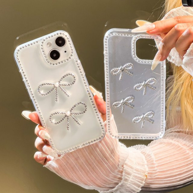 Transparente Handyhülle mit Diamant-Glitzer-Schleife für Apple iPhone 11 bis iPhone 17 Pro Max in Transparent - Bild 1