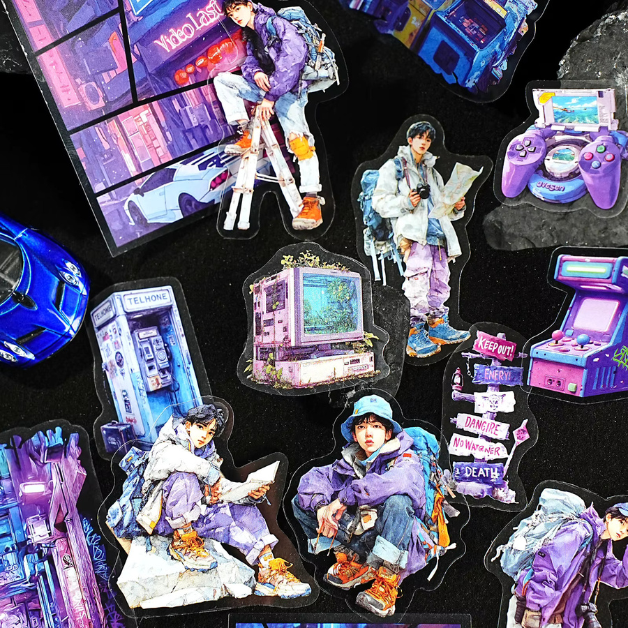 Etori Life City Neon Aufkleber Set mit 15 Stück im Cyberpunk Style, bunte futuristische Straßenfiguren zur Dekoration von Laptop, Telefon und Koffer - Bild 3