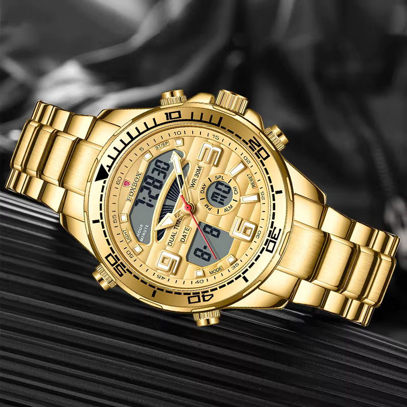 FOXBOX Digitaluhr, Chronograph, Edelstahl, Gold, Quarz, Herren - Bild 2