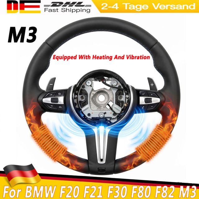 XUDREZ Multifunktionslenkrad aus Leder mit Heizung und Vibration für BMW F20 F21 F30 F80 F82 M3 M4 X3 X5 X6 in Schwarz - Bild 1