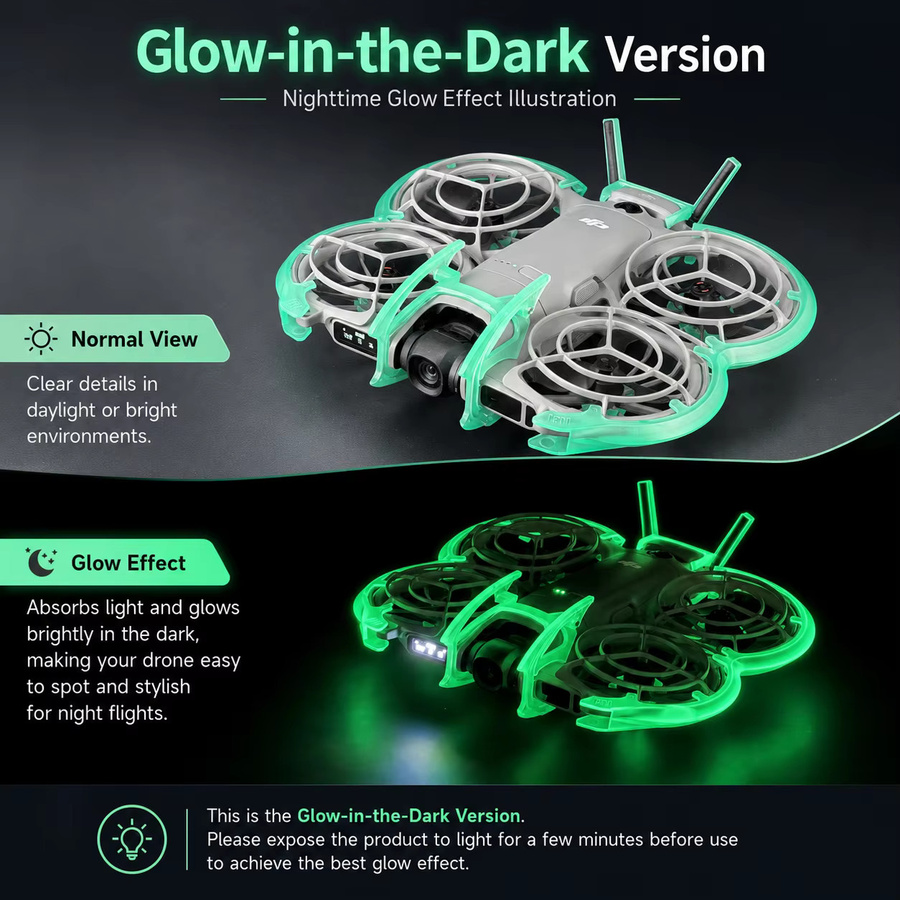 ILEI Neo 2 FPV-Drohnen-Schutzset aus PC-Spritzguss in Grau, fluoreszierend und im Dunkeln leuchtend - Bild 2