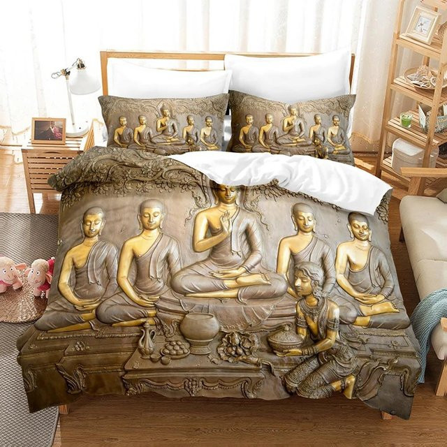 Lodestar 3D Buddha Bettwäscheset mit Kissenbezug aus Mikrofaser in Braun, B/H: 135 x 200 cm - Bild 1