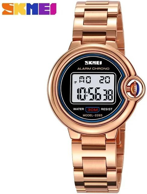 Skmei Digitaluhr, Edelstahl, hellrosa, 35,5 mm, Damen - Bild 1