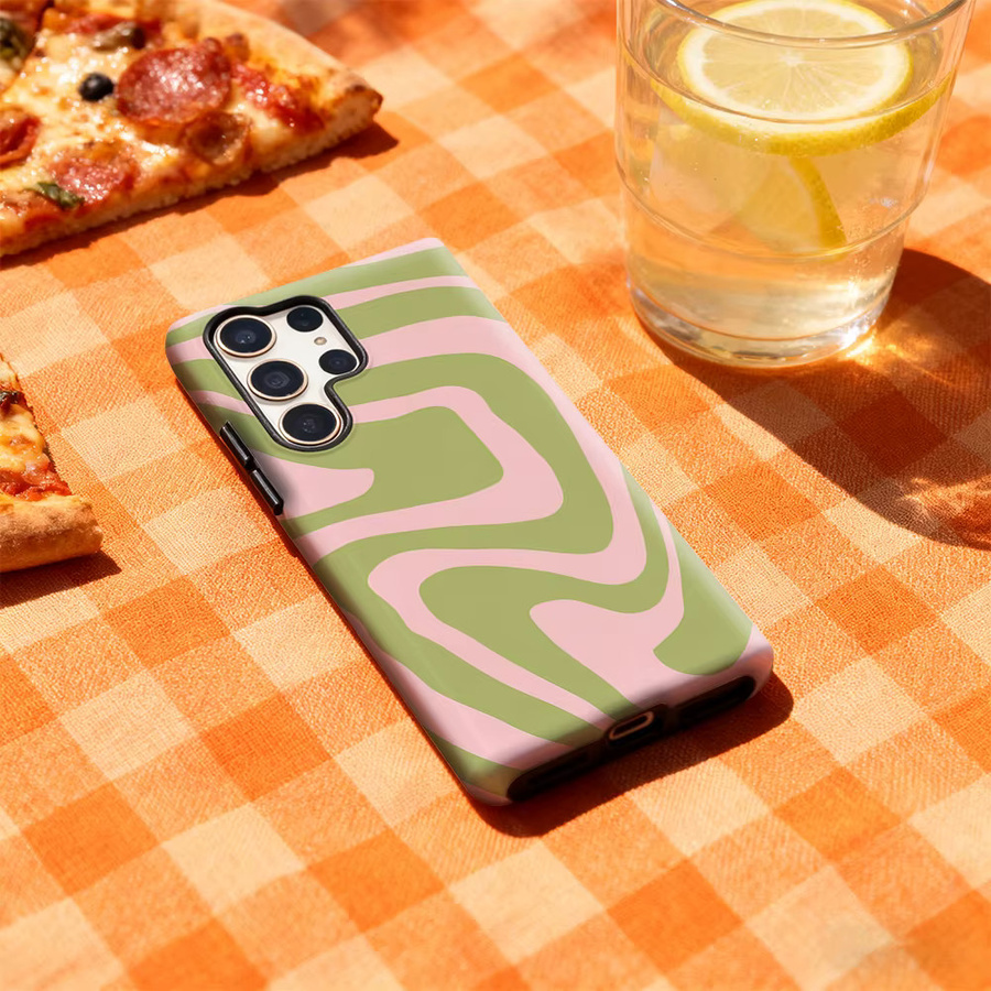 Glänzende Handyhülle Pink & Green Swirls für Samsung Galaxy S25 Ultra, S24 und S23 Ultra Plus mit doppellagiger Rückseite - Bild 2