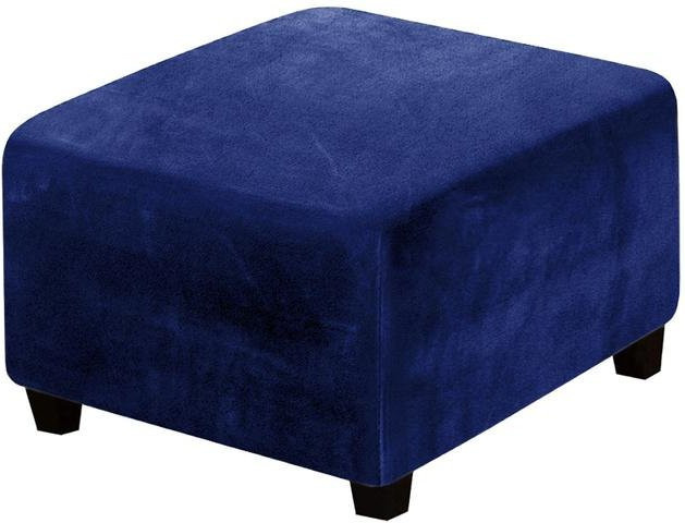Yiran Furniture Stretch-Bezug für quadratische Ottoman-Hocker aus Samtstoff, dunkelblau, Größe L - Bild 1