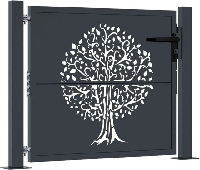 vidaXL Gartentor aus Stahl mit Baum-Design in Anthrazit, Breite: 105 cm, Höhe: 80 cm - Bild 1