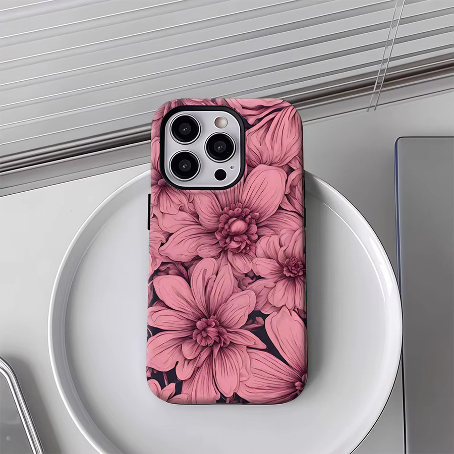 Robuste Magnetische Handyhülle mit Rosa Dahlie Kunstmotiv von Potdemiel für iPhone 17 16 15 14 13 Pro Max Plus in Pink - Bild 4