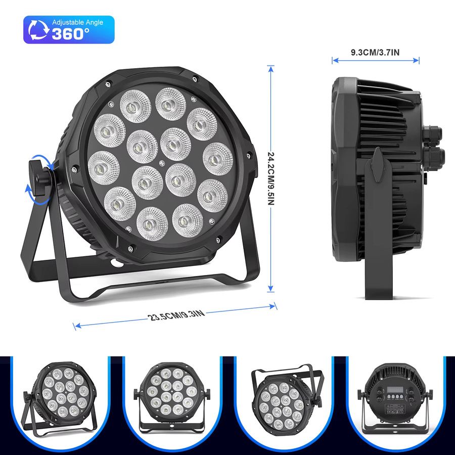 Yiflamefly 4er-Set RGBW LED Par-Scheinwerfer 140W IP65 wasserdicht, DMX Bühnenbeleuchtung für Außenbereich und Party, Schwarz - Bild 5