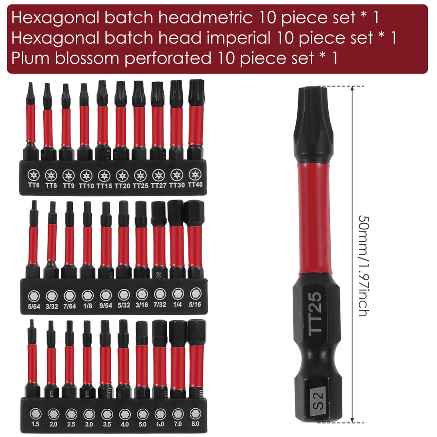 30-teiliges Set magnetische Sechskant-Schraubendreher-Bits von Toorise aus Edelstahl in 25 mm, 50 mm und 100 mm für Reparaturarbeiten - Bild 4