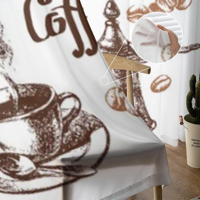 Skizze Vintage Kaffeeset Tüllgardinen aus Organza in Weiß, Breite: 135 cm, Höhe: 114 cm - Bild 3