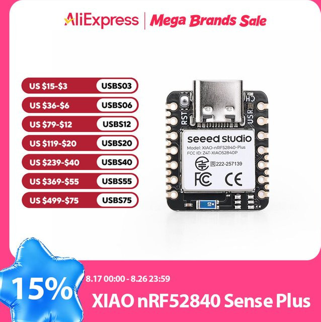 Seeed Studio XIAO nRF52840 Sense Plus Mikrocontroller in Schwarz mit Bluetooth und 20 GPIOs für Arduino, MicroPython und CircuitPython - Bild 1