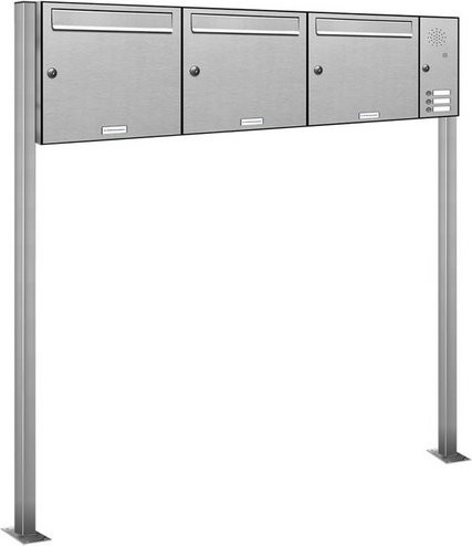 AL Briefkastensystem für 3 Parteien, freistehend, silberfarben, B/H/T: 137,7 x 150 x 11,6 cm - Bild 1