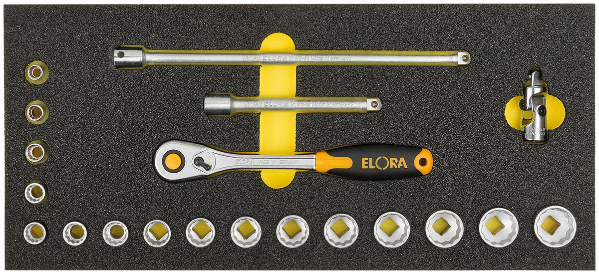 Elora Steckschlüssel-Satz 3/8 Zoll, 12-kant, 20-teilig, Farbe: Silber, ELORA-OMS-34 - Bild 1