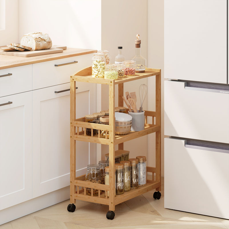 Aosom Küchenwagen aus Bambus mit 3 Ebenen in Braun, Rollwagen mit Stauraum für Küche, Bad, Büro und Wohnzimmer, B/T/H: 60,0 x 30,5 x 83,0 cm - Bild 2
