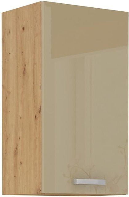 Hängeschrank 45 Eiche Artisan Cappuccino Hochglanz mit 2 Einlegböden in Braun und Beige - Bild 1