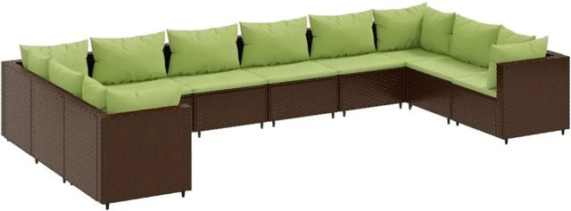 vidaXL 10-teiliges Garten-Lounge-Set aus Poly-Rattan in Braun mit Kissen und pulverbeschichtetem Stahlgestell - Bild 1