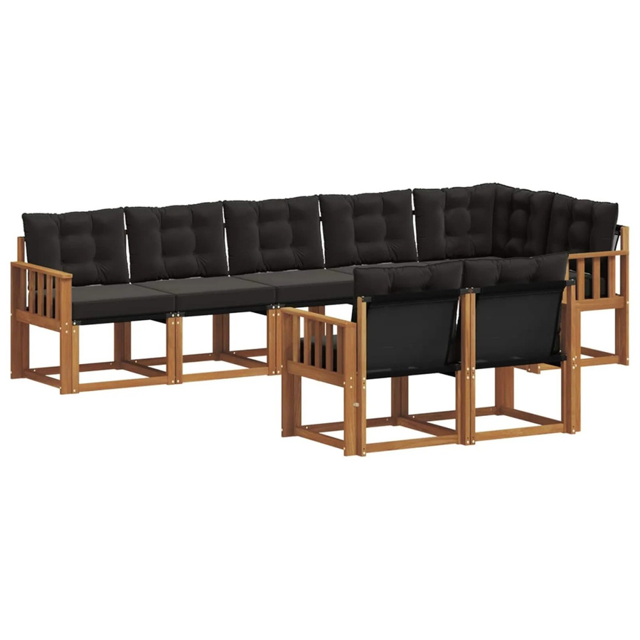 vidaXL Outdoor-Sofagarnitur 8-teilig aus Akazienholz und Textilene in Natur und Schwarz mit Kissen - Bild 2