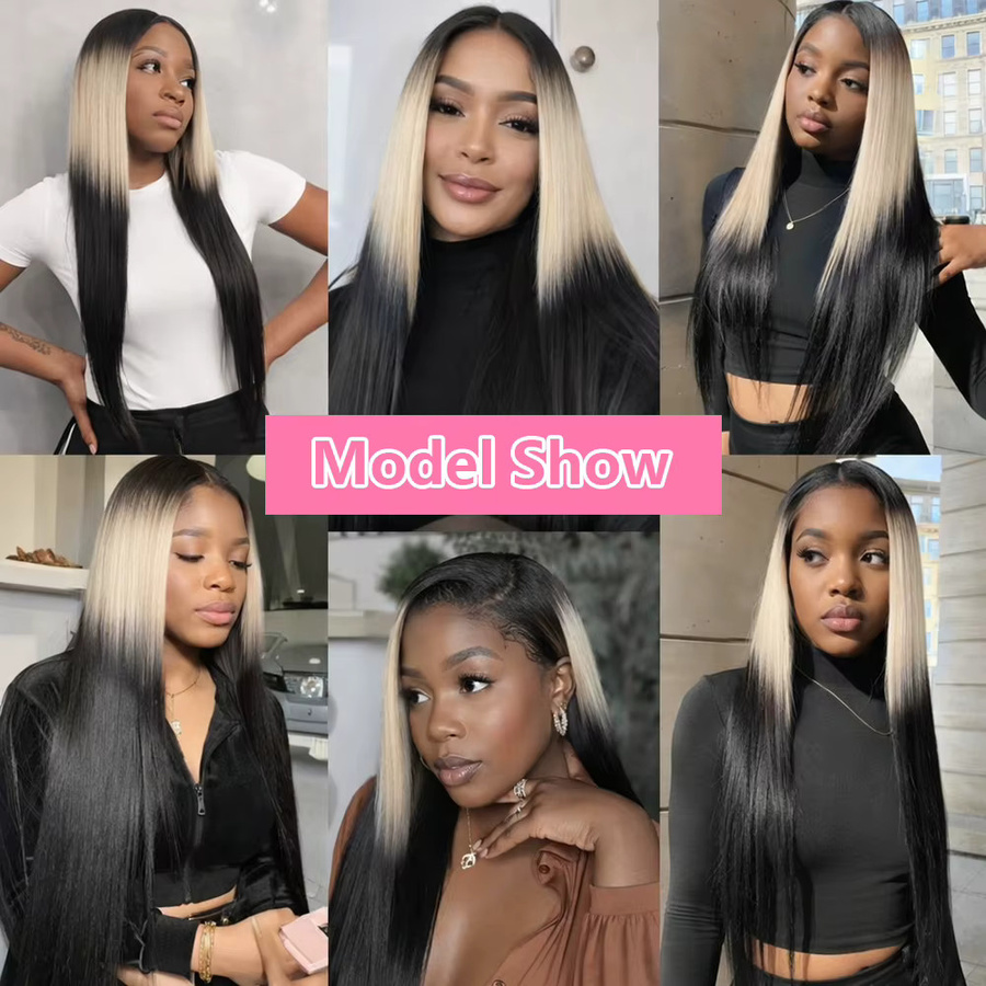 Wig Queen Blonde Highlight Lace Frontal Perücke, Echthaar, Glatt - Bild 6