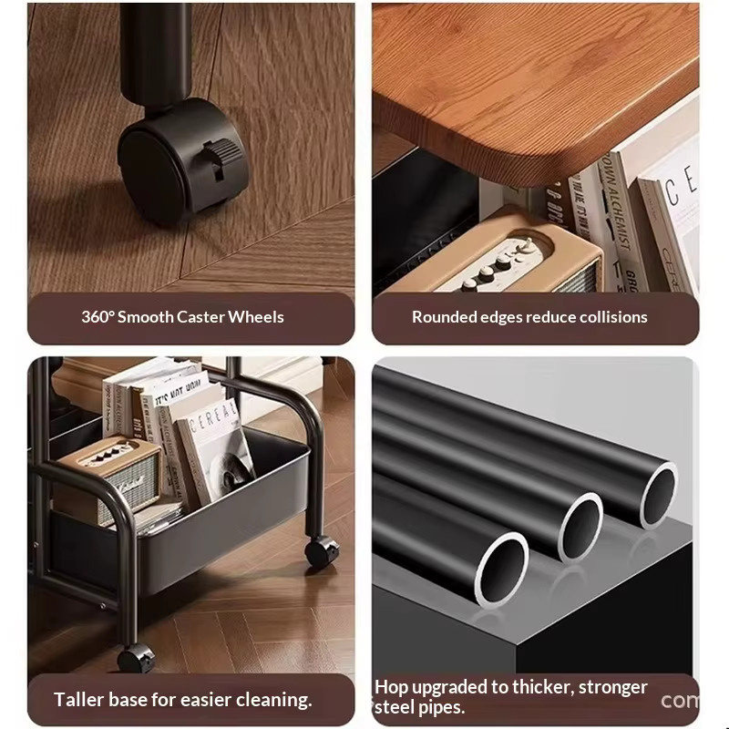 LIUSHADUOLA Rollbarer Nachttisch mit Schublade und Rädern, Beistelltisch aus Holz in Schwarz und Braun - Bild 2