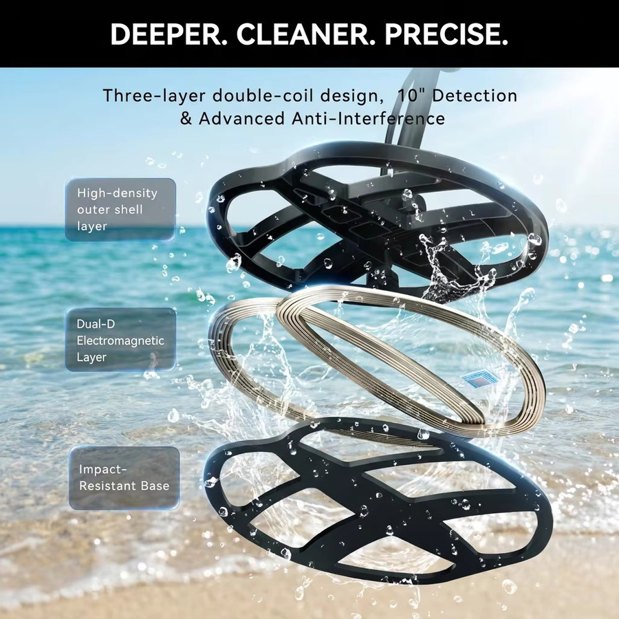 SUNPOW Unterirdischer Professioneller Metalldetektor in Schwarz und Braun mit 11 Zoll Wasserdichter DD-Spule, LCD Display und Schaufel-Set - Bild 6