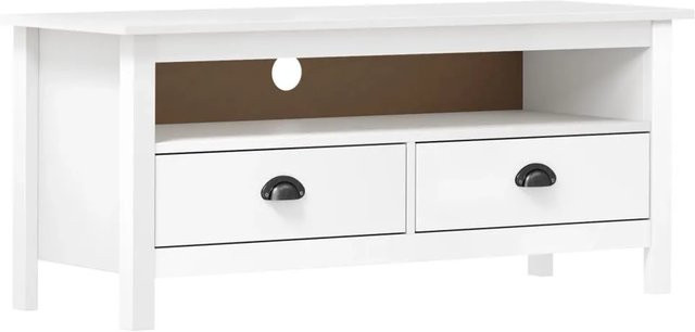 vidaXL TV-Schrank Hill aus massivem Kiefernholz in Weiß, rustikaler Stil, B/T/H: 110 x 40 x 47 cm - Bild 1