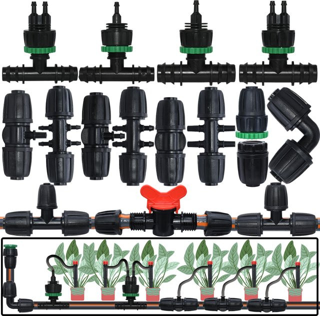 KESLA 5er Set PE Rohr Verbinder und T-Kupplungen für Gartenbewässerung und Tropfbewässerung mit 16mm 20mm 25mm Anschlüssen - Bild 1
