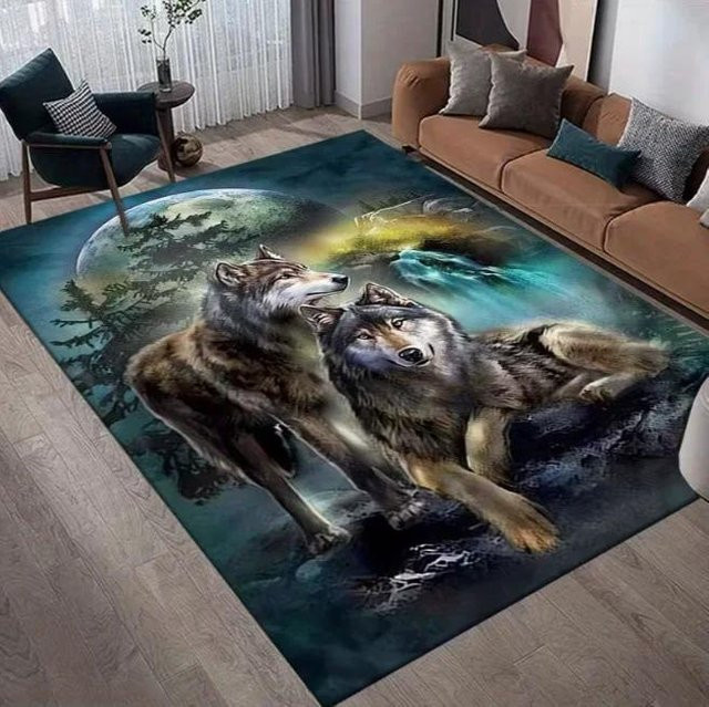 Lodestar Wolfsfamilie Muster Teppich, Mehrfarbig, B/H: 80 x 50 cm - Bild 1