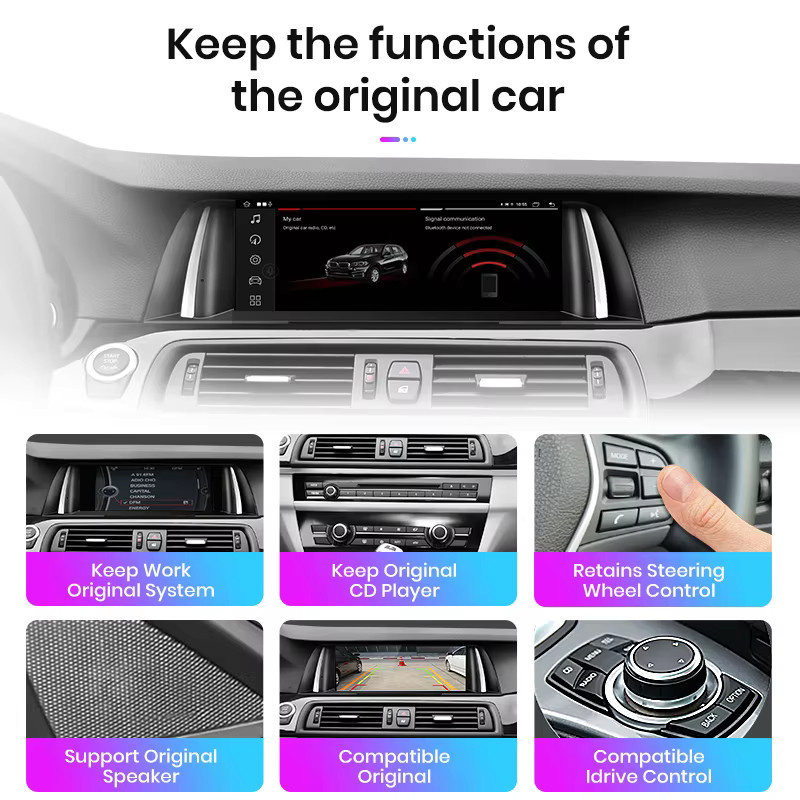 Junsun Drahtloses CarPlay Android Auto Autoradio für BMW 5er F10 F11 2011–2017 CIC NBT mit GPS in Schwarz - Bild 3