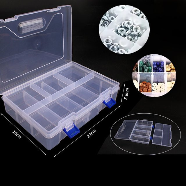 Transparente Kunststoff-Aufbewahrungsbox mit 6 oder 8 Fächern und Deckel für Kleinteile, Schmuck und Schrauben - Bild 1