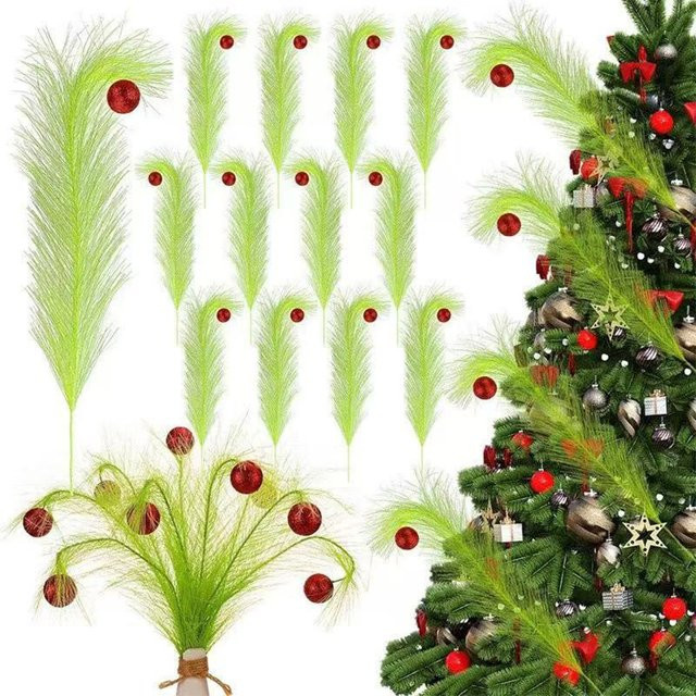 Runtowo 10er Set Weihnachtsbaumspitzen in Lindgrün mit lockigen Stielen für deine Weihnachtsdekoration - Bild 1