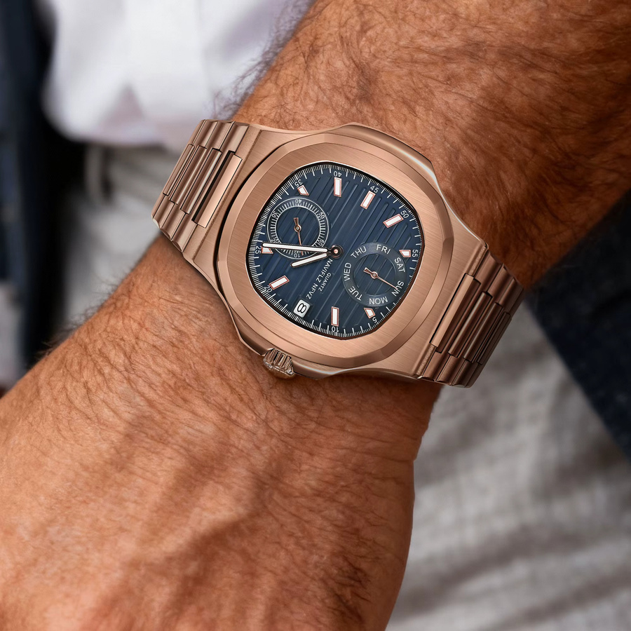 NAVIFLZ Herrenuhr, Roségold, Edelstahl, Quarz, 40 mm, Saphirglas, Datum - Bild 3