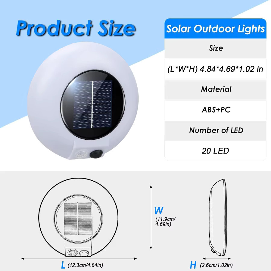 ZHIYU Solar LED Wandlampe mit 20 LEDs und Bewegungssensor, wasserdicht, Weiß, für Garten und Hof - Bild 4