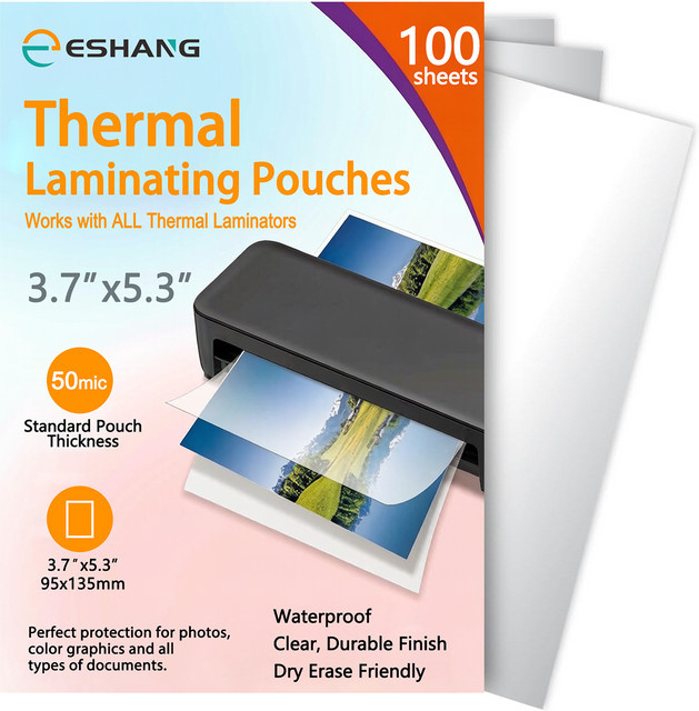 ESHANG Thermische Laminierfolien Transparent, 50 Blatt, 3,7x5,3 Zoll, Plastikbeutel für Dokumente und Fotos - Bild 1