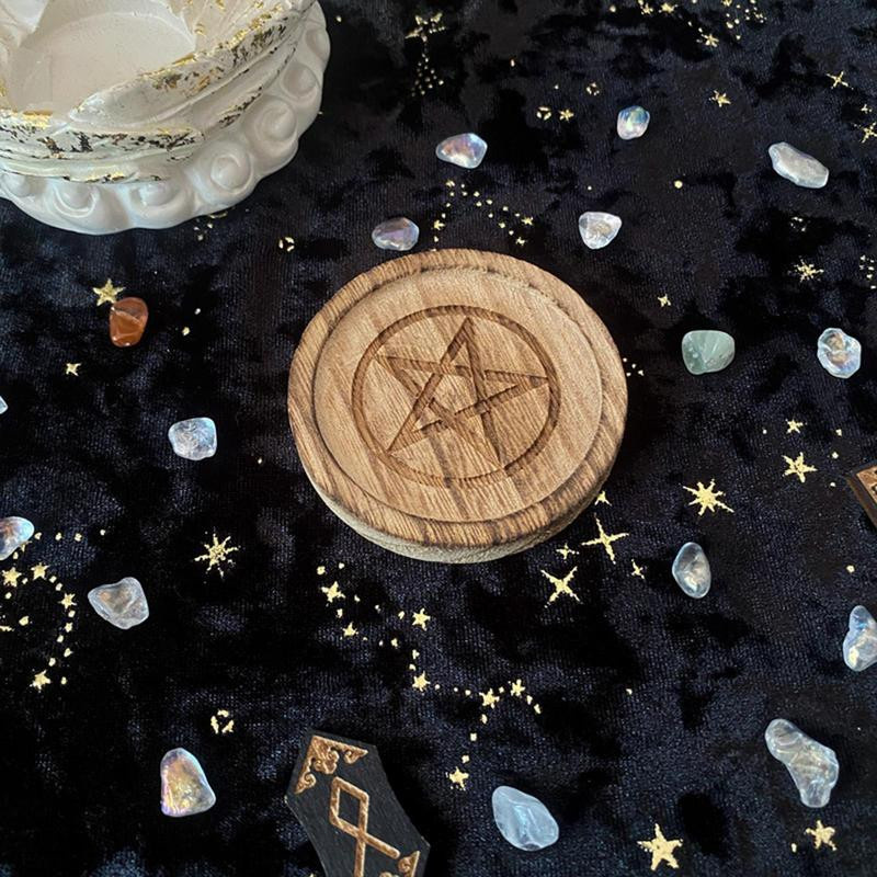 Bestbags Hexenaltar Tablett aus Holz mit Pentagramm in Braun für Rituale und Dekoration - Bild 3