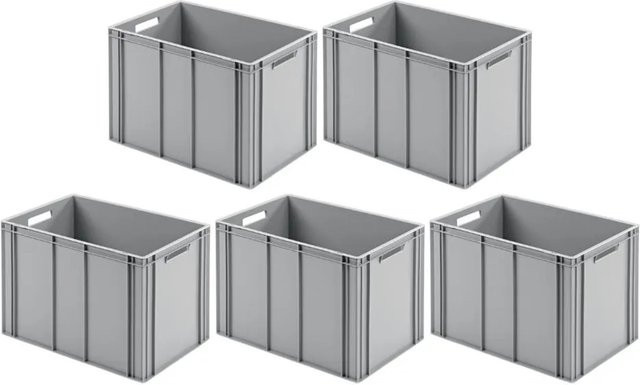PROREGAL SparSet 5x Eurobehälter mit offenem Griff in Grau, H x B x T: 42 x 40 x 60 cm, 70 Liter Transportboxen - Bild 1