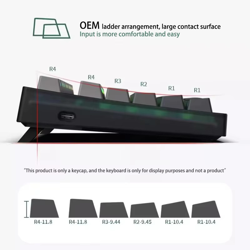 Outemu Tastenkappen für mechanische Tastaturen aus PBT-Material mit 133 Tasten im OEM-Profil, grauer Farbverlauf mit seitlicher Gravur für Gaming-DIY - Bild 3