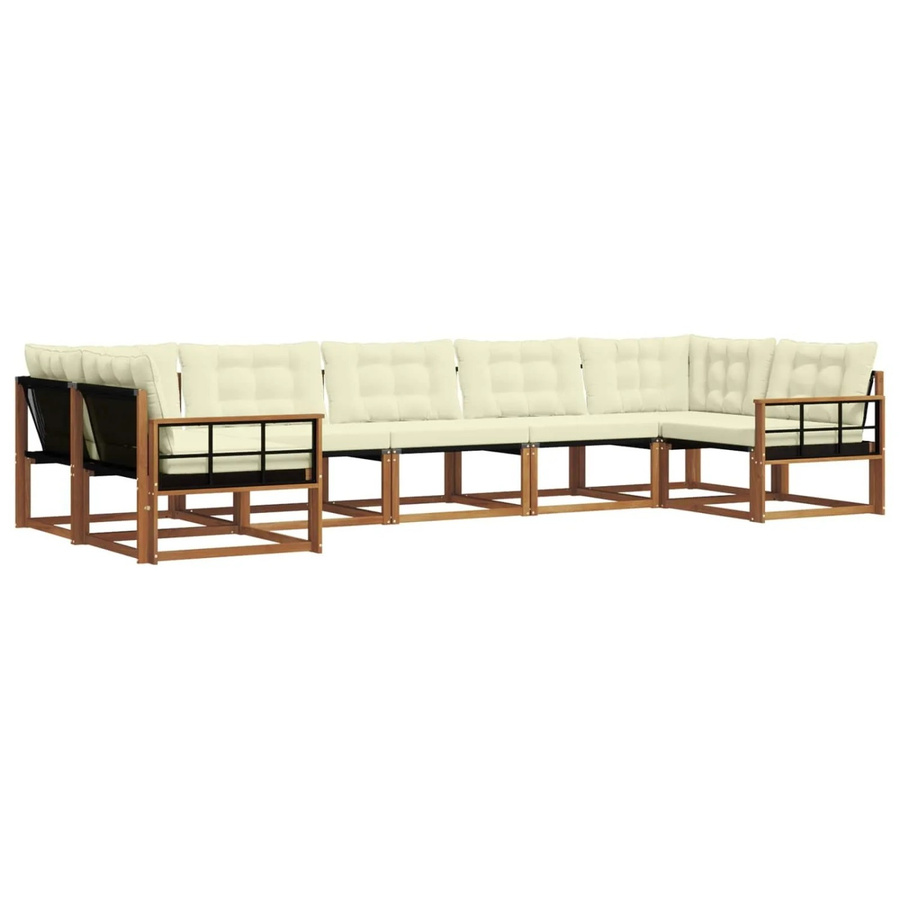 vidaXL Outdoor-Sofagarnitur 7-teilig L-Form aus Akazienholz mit Textilene und Kissen in Beige und Weiß - Bild 2