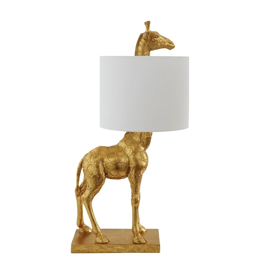 Bloomingville Silas Tischlampe in Gold mit weißem Leinen-Schirm, Höhe: 70 cm - Bild 1