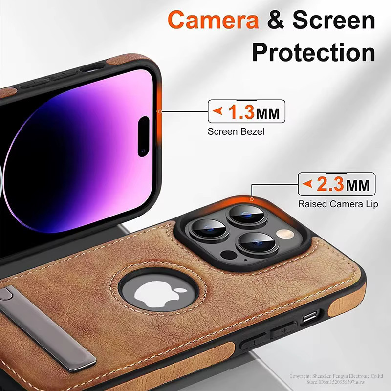 UYUXIO PU-Leder-Handyhülle mit integriertem Ständer für iPhone 11 bis iPhone 17 Pro Max in Braun - Bild 4