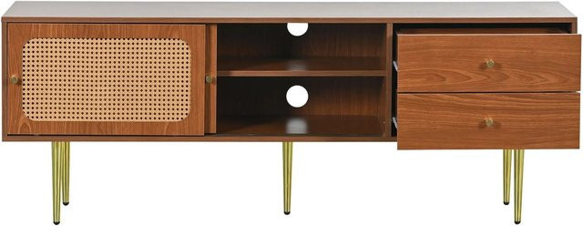 okwish TV Ständer mit Rattan Türen und Schubladen in Braun, B/T/H: 160 x 40 x 60 cm - Bild 1