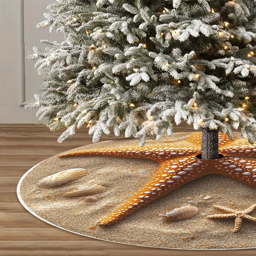 VIKAMA Weihnachtsbaumrock mit maritimem Strandmotiv, Seestern- und Muschel-Design sowie sandiger Textur für deine Weihnachtsdekoration - Bild 4